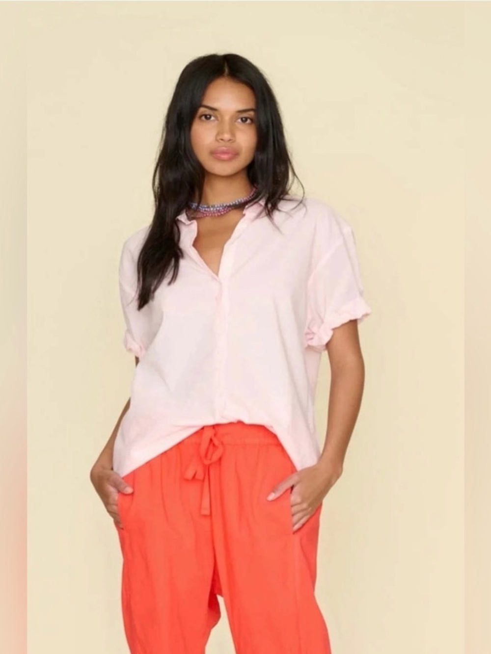 Xirena Channing Shirt XS Pink Boxy Oversized Cotton Minimalist Classic Coastal